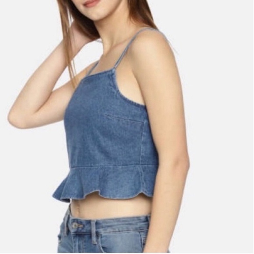 American Eagle Outfitters Blue Sleeveless Crop Peplum Tank Top size Medium